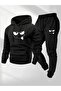 Unisex Sweet Monster Printed Oversize Hooded Tracksuit Set Loose Fit - 2