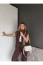Women's Brown Poplin Detailed Zippered Vest Cotton Modal Double Sports Set - 3