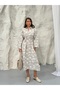 Floral Jacquard Buttoned Belted Shirt Dress 9116 - Mink - 4