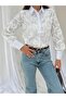 Lace Guipure Floral Embroidered Buttoned Long Sleeve Shirt 030 - Ecru - 6