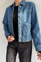 Blue Women's Double Pocket Front Buttoned Eyelet Detailed Jean Denim Jacket - 3