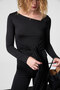 Thorn women's asymmetric neckline front tie functional lacing long sleeve black blouse with stretch fabric - 5
