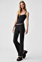 Efilius Women's Slim Wide Leg Zippered Black Trousers - 3
