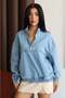 Women's Blue Half-Zip High-Neck Oversize Denim Sweatshirt - 4