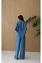 Women's Blue Shirt Pants Set Lyocell Palazzo Elastic Waist Short Sleeve Pocket Detail - 5