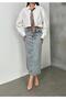 Women's Blue Tint Denim Midi Skirt High Waist Straight Cut with Back Slit