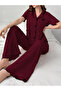 Burgundy Cherry Embroidery Shirt and Pyjama Set - 5