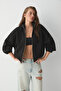 Valit women's double pocketed skirt and elasticated cuff zippered oversize black sweatshirt