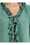 Green Tie-Up Detail Ruffled Top and Pants Pyjama Set - 4