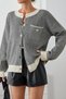 Women's Striped Knitwear Cardigan – Stylish Knitted Cardigan with Buttons, Crew Neck, and Contrast Detail - 3