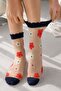 Women's Navy Blue Floral Patterned Transparent Tulle Contrast Detailed Socks - 3