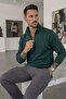 Men's Relax Fit Comfortable Cut Cotton Soft Textured 3 Thread Fleece Inside Half Zipper Neft Green Stand Collar Sweatshirt - 2