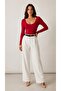 Women's Burgundy Round Neck Long Sleeve Viscose Blouse - 6