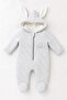 Kapıtone Rabbit Design Hooded Baby Jumpsuit with Booties 14019 - 2
