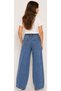 Girl's Wide Leg Model Jeans with Elastic Waist and Zipper Closure in Dark Blue Color - 3