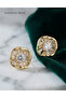 Brass Gold Color Zircon Stone Clover Model Earrings