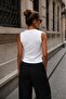 Women's Blouse Ribbed Textured Sleeveless Crew Neck Buttoned White - 2