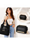 Women's Foldable Shopping Bag Large Size 44X48 cm Lightweight Shoulder Bag Black - 4