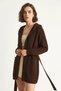 Women's Hooded Shawl Collar Belted Brown Cardigan - 5