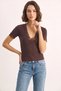 Women's Deep V-Neck Lace Detailed Ribbed Bitter Brown Blouse - 5