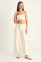 Women's Patterned Pocket Detailed High Waist Wide Leg Denim Cream Trousers - 5