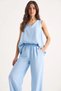 Women's V-Neck Strappy Blouse with Palazzo Pants Baby Blue Top and Bottom Set - 6