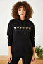 Women's Three Threaded Yarns Colorful Heart Printed Hooded Black Sweatshirt