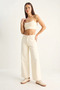 Women's Patterned Pocket Detailed High Waist Wide Leg Denim Cream Trousers - 4