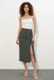 Women's Gathered Waist Slit Polka Dot Black Skirt - 4