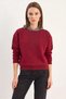 Women's Oversize Burgundy Sweatshirt with Scarf Detail and Leopard Embroidery - 7