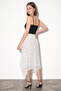 Women's Elastic Waist Asymmetrical Cut Lined Polka Dot Midi Ecru Black Skirt - 4
