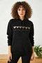 Women's Three Threaded Yarns Colorful Heart Printed Hooded Black Sweatshirt - 4
