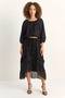 Women's Elastic Waist Boat Neck Blouse Asymmetrical Layered Detailed Maxi Skirt Lined Black Suit
