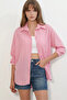 Women's Oversize Striped Salmon Shirt - 5
