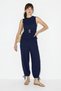 Women's Flounce Blouse with Gold Accessories and Shalwar Trousers, Comfortable Wrinkled Suit, Bt Navy Blue