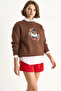 Women's Embroidered Crew Neck Casual Brown Sweatshirt - 4