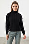 Women's Turtleneck Patterned Knitwear Black Sweater