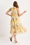 Women's Halter Neck Accessory Detailed Flounce Viscose Yellow Green Dress - 6