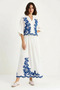 Women's Embroidery Detailed Bat Sleeve Lined White Navy Blue Skirt Bottom Top Set - 5