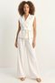 Women's Double-Breasted Collar Belted High Waist Palazzo Ecru Trousers Set - 5