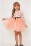 Girl's Long Sleeve Polka Dot Tulle Skirt Dress Salmon
