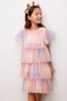 Le Mabelle Girl's Multi-Colored Star Printed Layered Tulle Dress Estela - 3