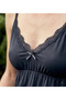Women's Dark Anthracite-Black Lace Detailed Strappy Nightgown with Drawstring, Stylish Nightgown - 2