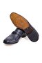 Dark Blue Color Laceless Genuine Leather Leather Sole Men's Shoes - 3