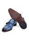 Blue Color Laceless Genuine Leather Leather Sole Men's Shoes - 3