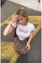 Women's Just a Girl Red Lettered Crop White