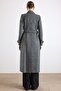 Cape Detailed Double-Breasted Plaid Long Coat Black 3169 - 7