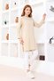Women's Sand Beige Oversize Tunic T-Shirt – Long Sleeve, Round Neck, Relaxed Fit - 3