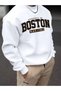 Boston Printed Oversize Sweatshirt Crew Neck College Style Long Sleeve Casual Streetwear