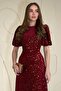 Burgundy Midi Length Sequin Dress - 4